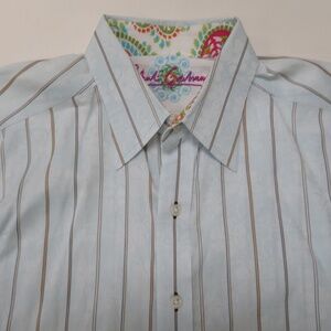 Robert Graham Flip‎ Cuff Long Sleeve Button Down Shirt Large Mens Stripe Blue